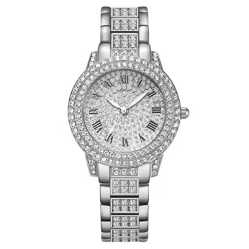 Luxury Crystal Watch – Elegant Women’s Stainless Steel Timepiece
