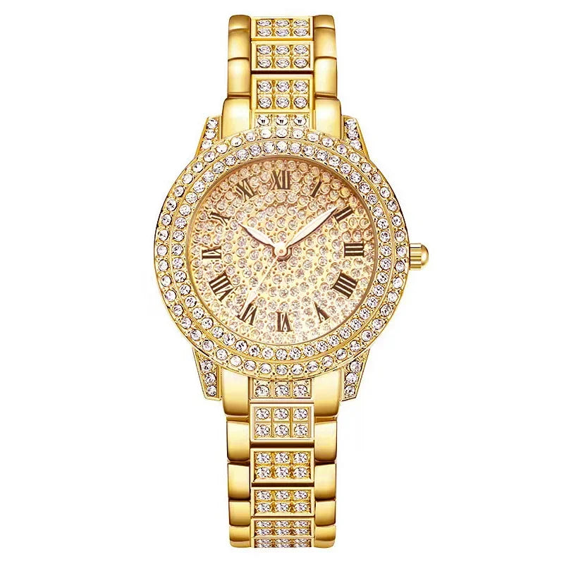 Luxury Crystal Watch – Elegant Women’s Stainless Steel Timepiece