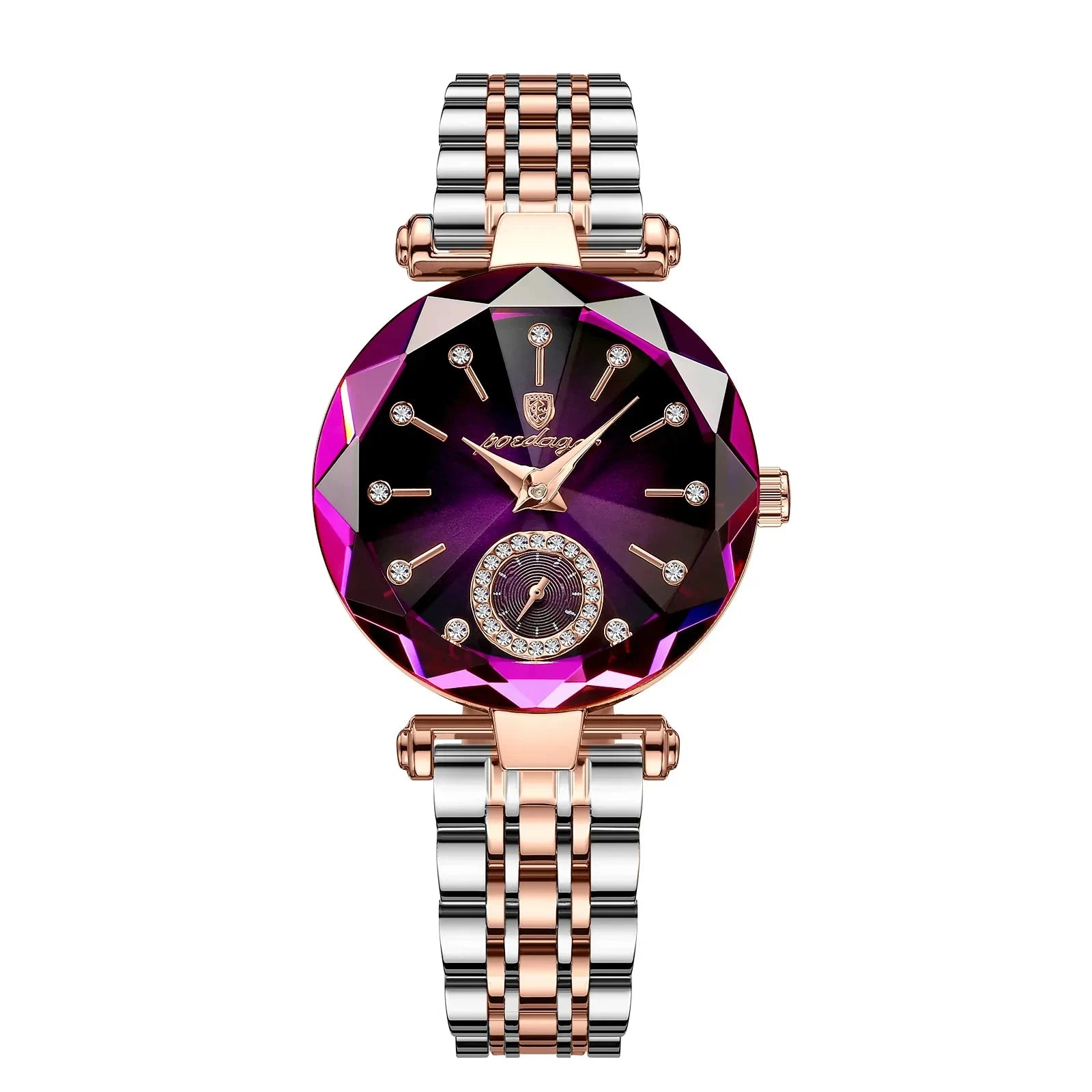 Luxury Crystal Dial Watch – Rose Gold & Silver Bracelet, Quartz Movement