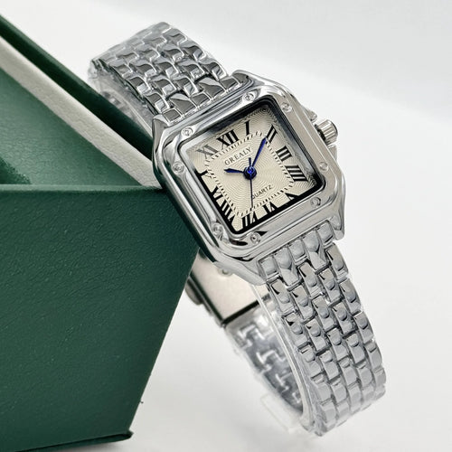 Classic Square Luxury Watch – Roman Numeral Dial, Quartz Movement.