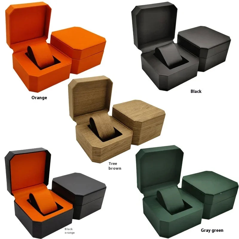 Portable Watch Box Mini PU Octagonal Watch Case Organizer Storage Holder Tree Grain Gift Box Bracelet Box Durable Wear-resistant