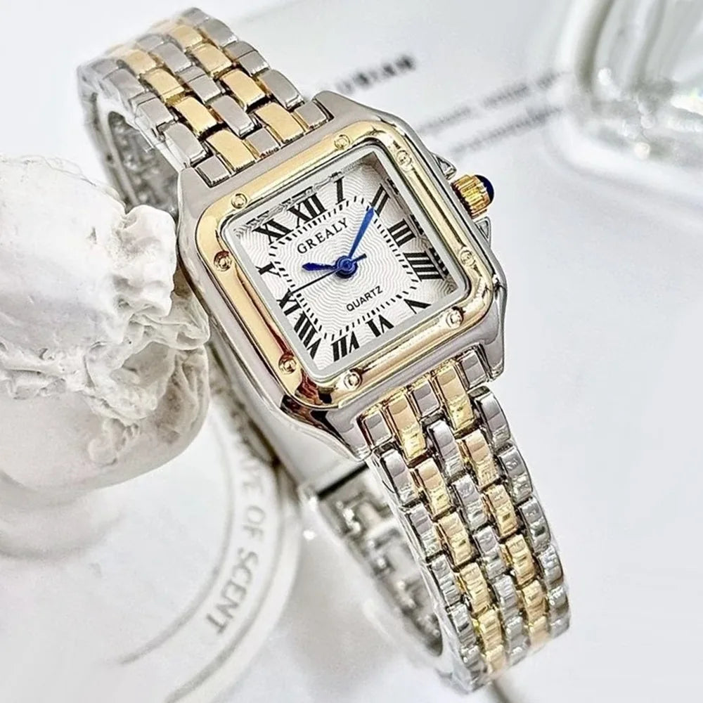 Classic Square Luxury Watch – Roman Numeral Dial, Quartz Movement.