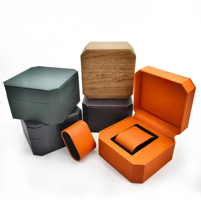 Portable Watch Box Mini PU Octagonal Watch Case Organizer Storage Holder Tree Grain Gift Box Bracelet Box Durable Wear-resistant
